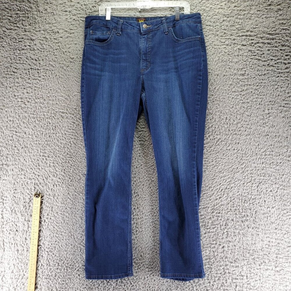 Lee Jeans Womens 18 Long Blue High Rise Straight Leg Stretch Denim